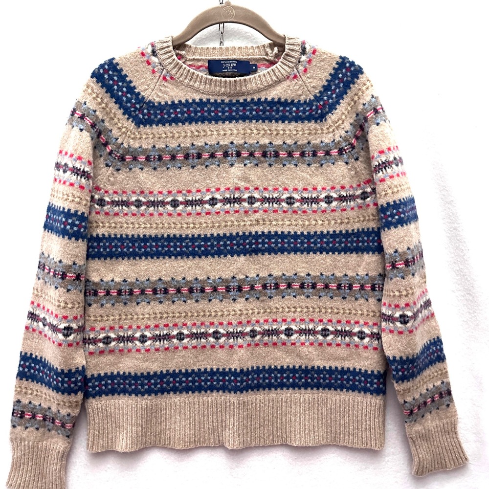 J.Crew Womens M Fair Isle Lambswool Sweater Nordic Selbu Guernsey islandic